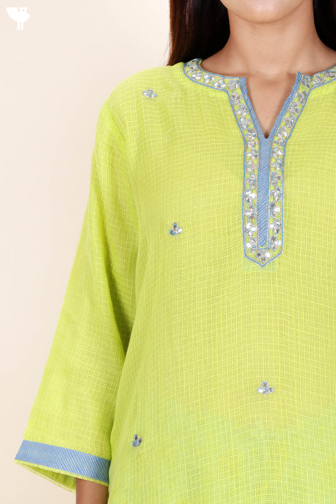 Kota Doria Kurta Pant And Dupatta Set With Gota Patti