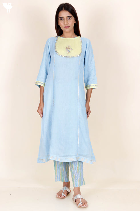 Kota Doria Kurta Pant And Dupatta Set With Gota Patti
