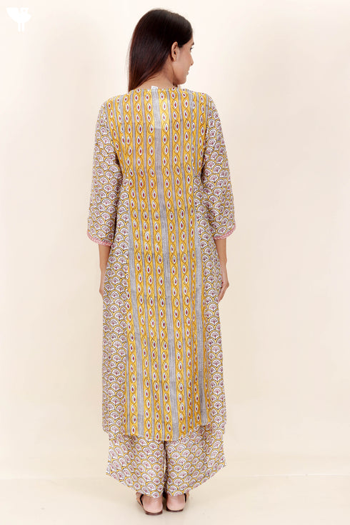 Modal Kurta Pant Set With Chiffon Dupatta In Block Print