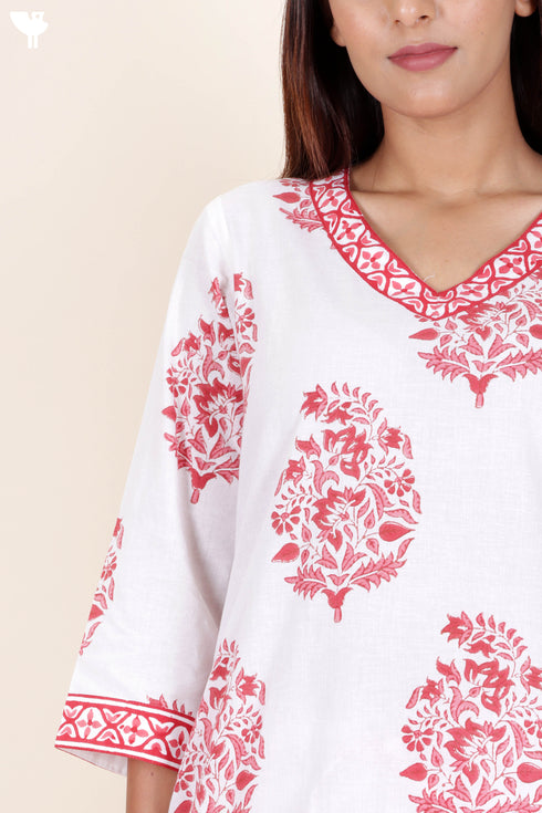 Cambric Cotton Kurta And Pant Set With Block Print