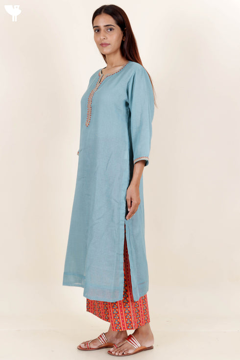 Kota Doria Kurta Dupatta And Pant Set