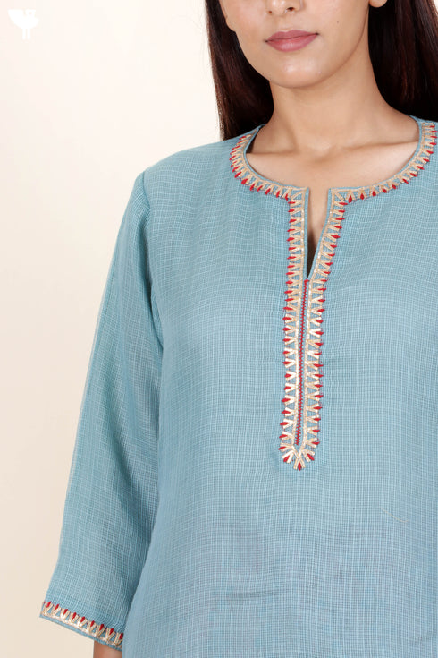 Kota Doria Kurta Dupatta And Pant Set