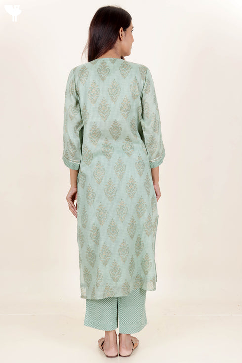 Kota Doria Kurta- Dupatta And Pant Set