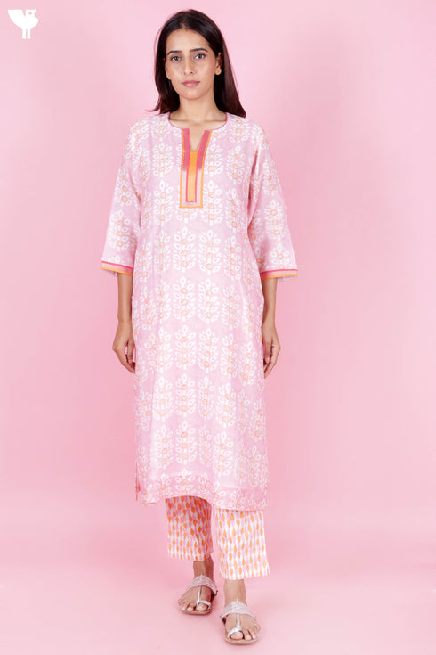 Chanderi Silk Kurta Pant And Dupatta Set In Block Print