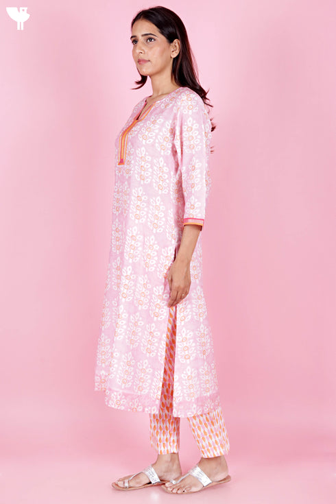 Chanderi Silk Kurta Pant And Dupatta Set In Block Print