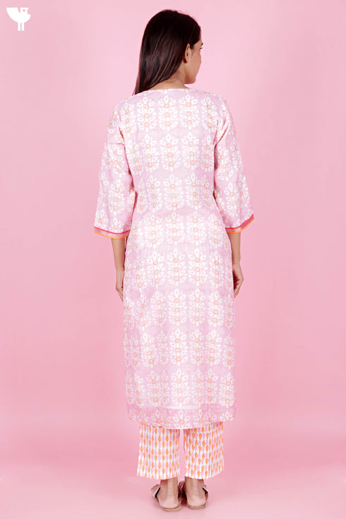 Chanderi Silk Kurta Pant And Dupatta Set In Block Print