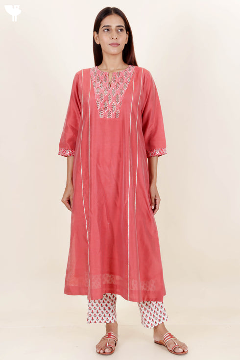 Chanderi Silk Kurta With Chanderi Dupatta And Pant Set