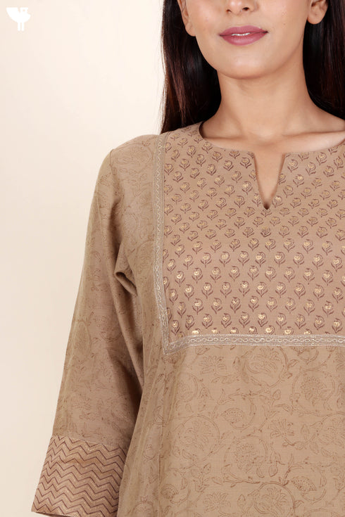 Chanderi Silk Kurta Pant And Dupatta Set In Block Print