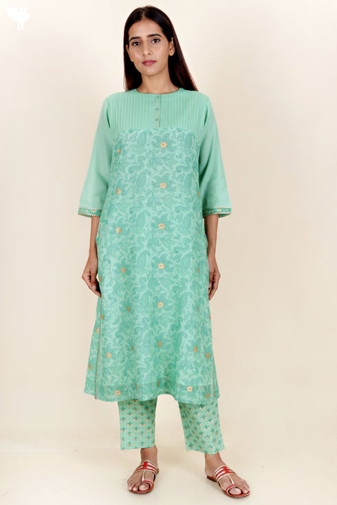 Chanderi Silk Kurta Pant And Dupatta Set In Block Print