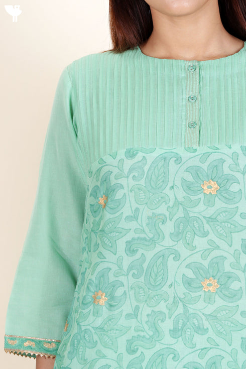 Chanderi Silk Kurta Pant And Dupatta Set In Block Print