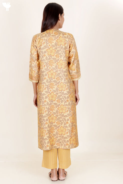 Tussar Cotton Kurta Pant And Dupatta Set In Floral Block Print