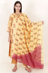Tussar Cotton Kurta Pant And Dupatta Set In Floral Block Print