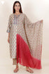 Tussar Cotton Kurta Pant And Dupatta Set In Block Print