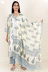 Tussar Cotton Kurta Pant And Dupatta Set In Block Print