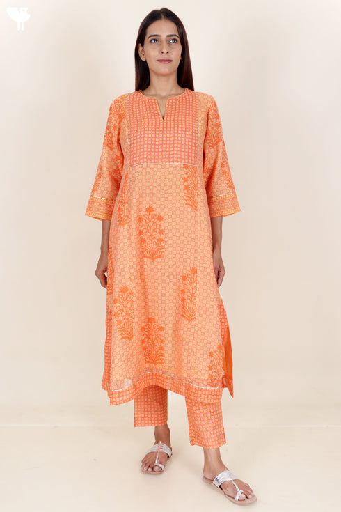 Chanderi Silk Kurta Pant And Dupatta Set In Block Print