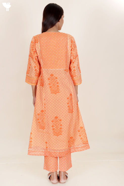Chanderi Silk Kurta Pant And Dupatta Set In Block Print