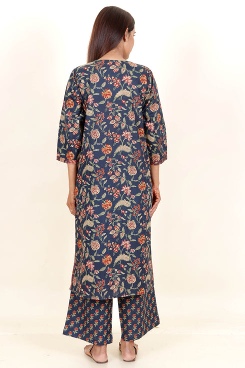 Cambric Cotton Kurta Pant And Mulmul Dupatta With Block Print