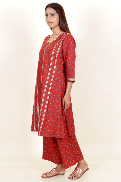 Cambric Cotton Kurta And Pant Set With Block Print