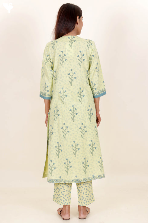 Khaadi Cotton Kurta And Pant Set With Kota Dupatta Block Print