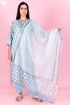 Kota Doria Kurta Pant Set With Dupatta In Block Print