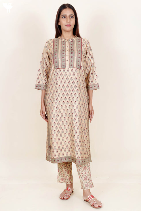 Khaadi Cotton Kurta Dupatta And Pant Set With Block Print