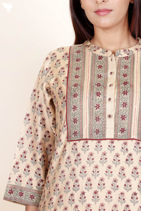 Khaadi Cotton Kurta Dupatta And Pant Set With Block Print