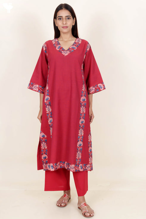 Khaadi Cotton Kurta And Pant Set With Kota Doria Dupatta Block Print
