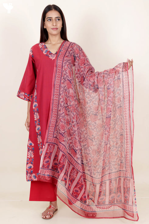 Khaadi Cotton Kurta And Pant Set With Kota Doria Dupatta Block Print