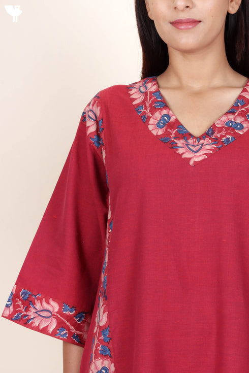 Khaadi Cotton Kurta And Pant Set With Kota Doria Dupatta Block Print