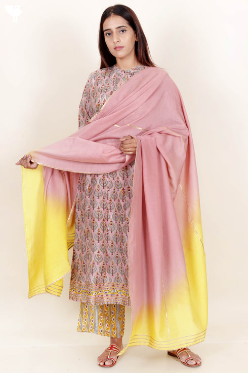 Modal Silk Kurta And Pant Set With Block Print