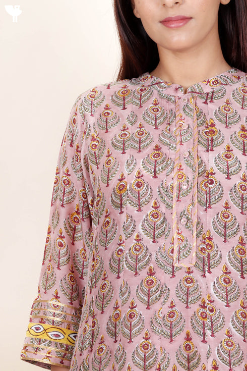 Modal Silk Kurta And Pant Set With Block Print