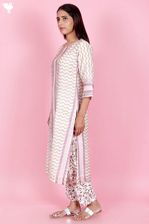 Chanderi Silk Kurta And Pant Set With Block Print