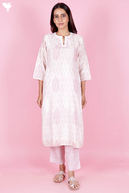 Chanderi Silk Kurta And Pant Set With Block Print