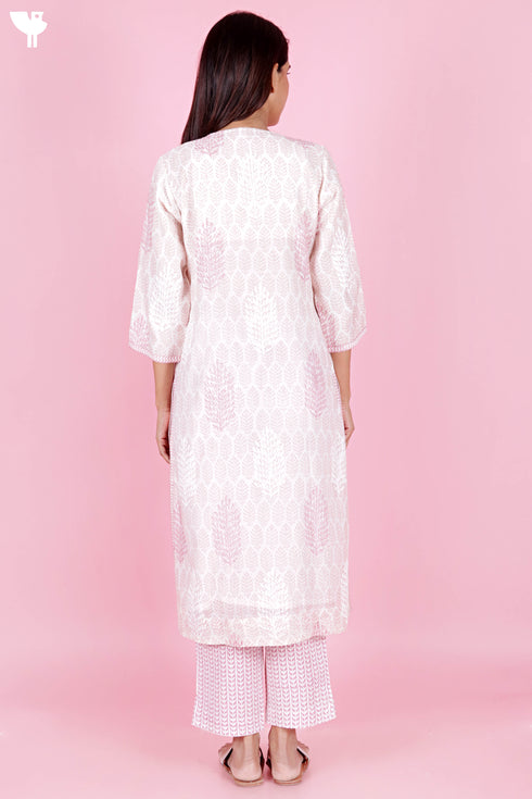Chanderi Silk Kurta And Pant Set With Block Print