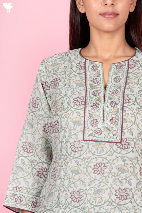 Chanderi Silk Kurta And Pant Set With Dupatta Block Print