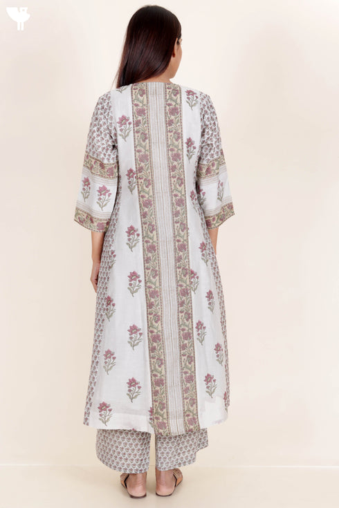 Chanderi Silk Kurta Pant And Dupatta Set In Block Print