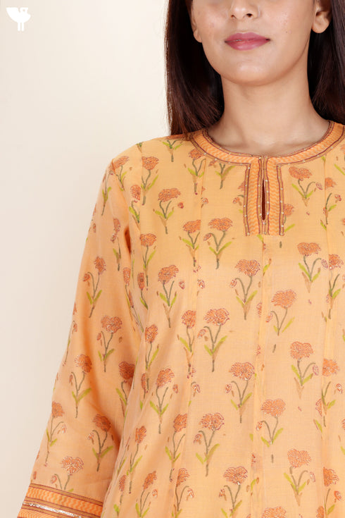 Chanderi Silk Kurta Pant And Dupatta Set In Block Print