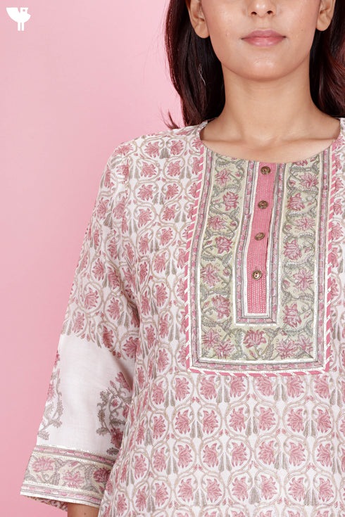 Chanderi Silk Kurta Pant And Dupatta Set In Block Print