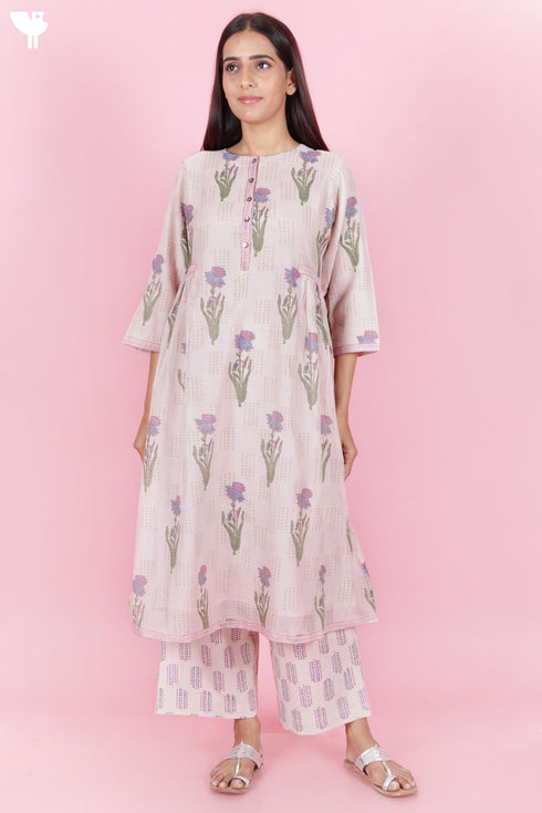 Chanderi Silk Kurta Pant And Dupatta Set In Block Print