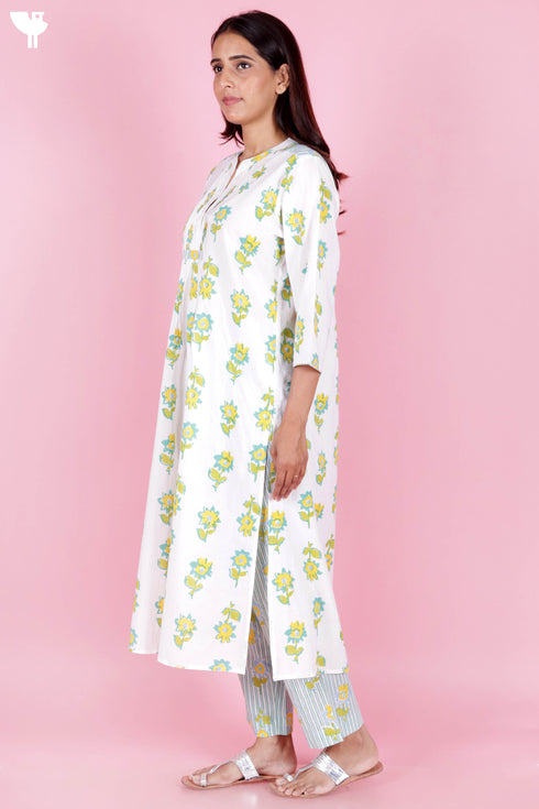 Cambric Cotton Kurta Pant Set In Block Print
