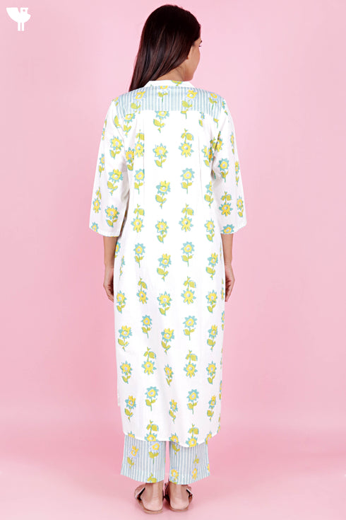 Cambric Cotton Kurta Pant Set In Block Print