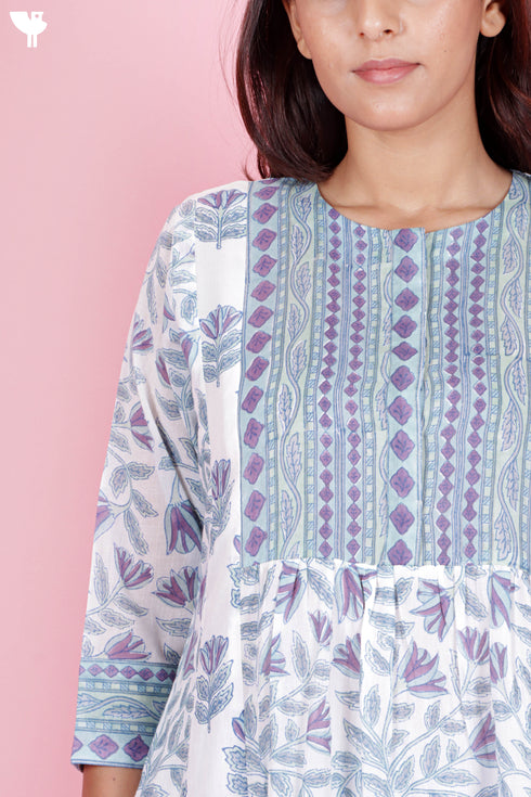 Mulmul Cotton Kurta Pant And Dupatta Set In Block Print