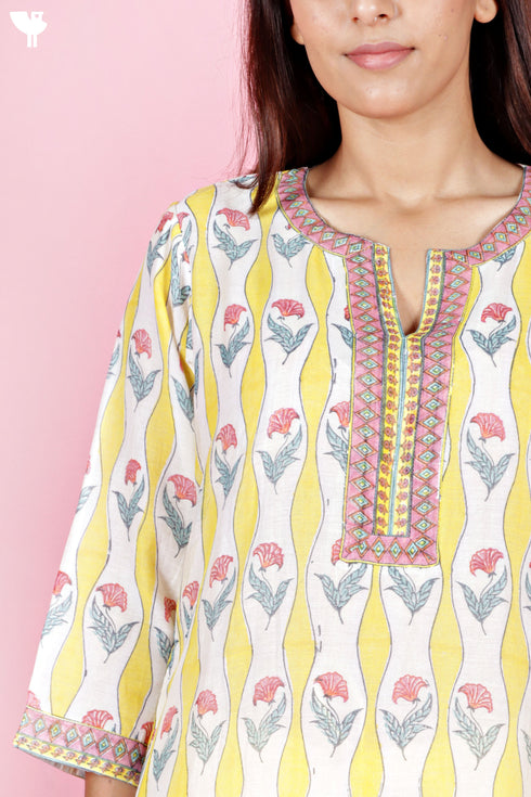 Chanderi Silk Kurta Pant And Dupatta Set In Block Print