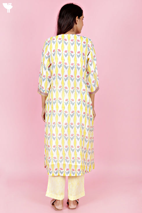 Chanderi Silk Kurta Pant And Dupatta Set In Block Print