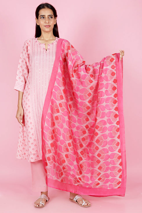 Chanderi Silk Kurta And Pant Set With Block Print