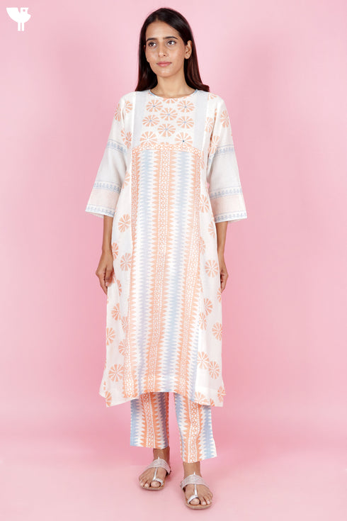 Chanderi Silk Kurta Set With Block Print