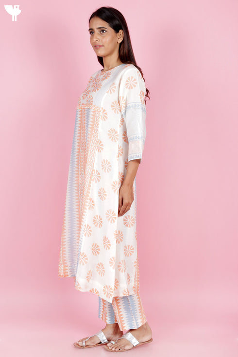 Chanderi Silk Kurta Set With Block Print