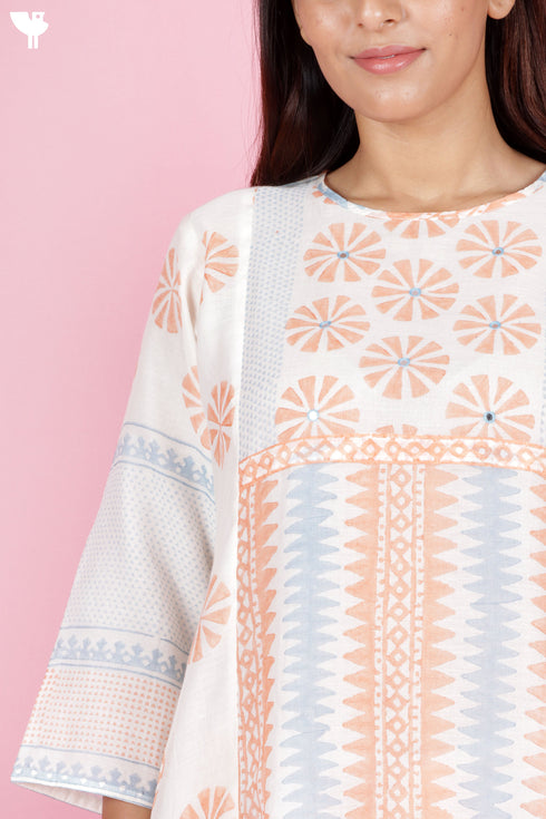 Chanderi Silk Kurta Set With Block Print