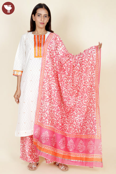 Bengal Cotton Kurta Pant With Dupatta In Gota Patti