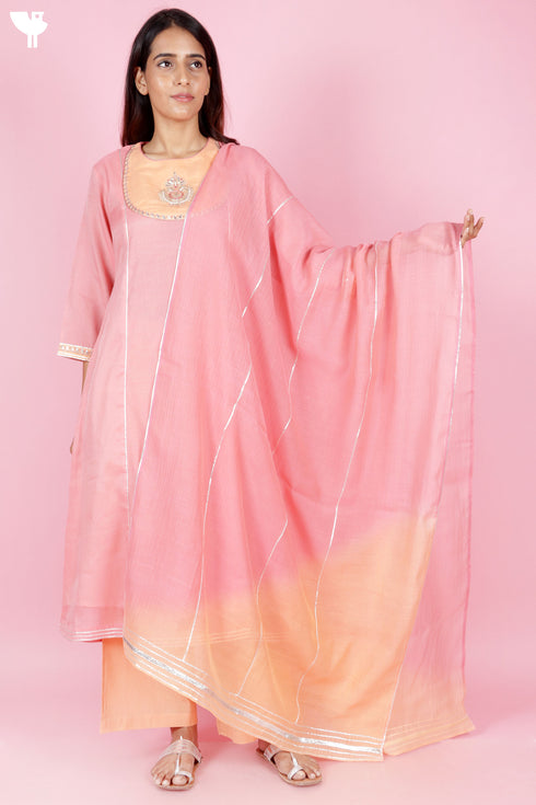 Chanderi Silk Kurta Set With Gota Patti